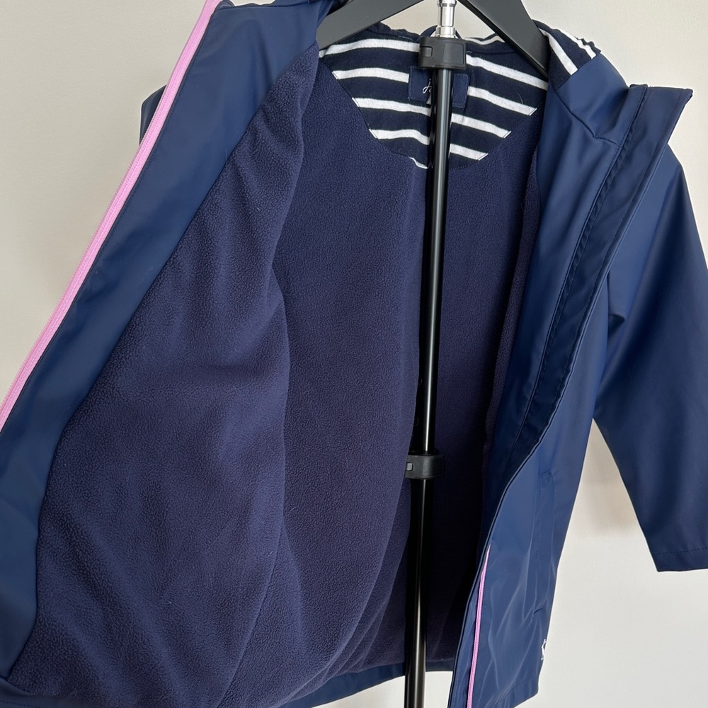 Joules Navy Blue Kids Raincoat with Pink Owl Hood - Picture 9 of 12